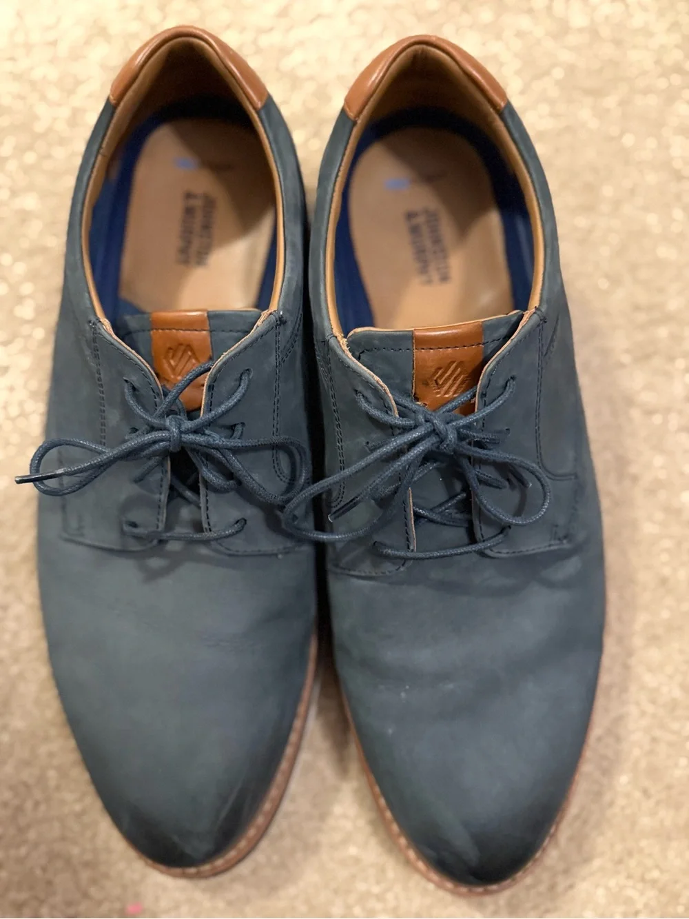 Men’s Johnston & Murphy Navy Leather Lace-Up Oxfords with Tan Accents 11.5